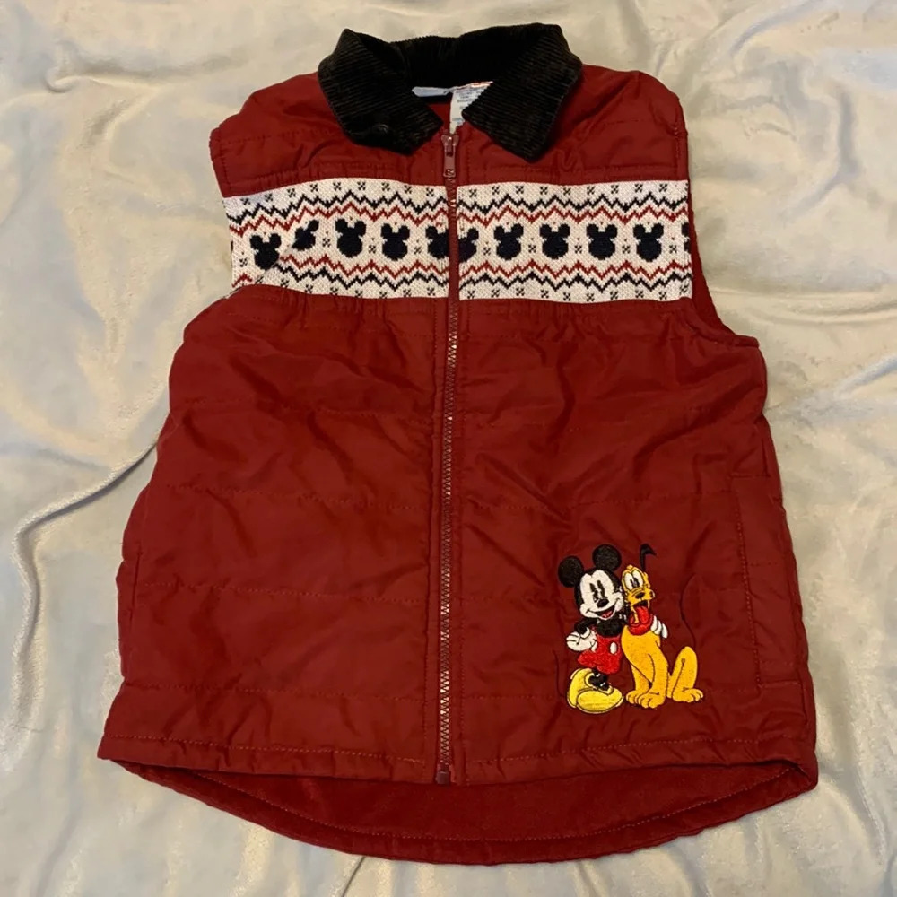 disney Mickey Pluto red burgundy puffer vest corduroy collar sz 4 fair isle prep